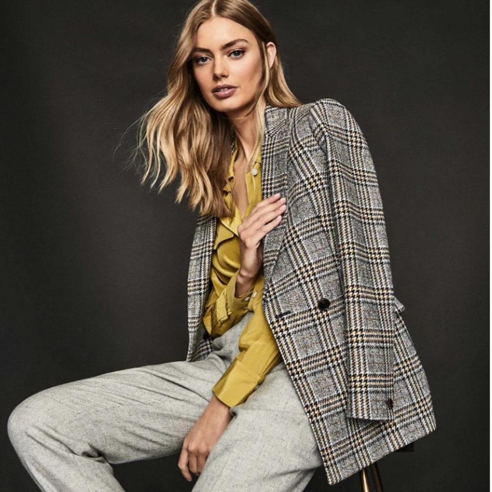 NWT Reiss Leighton Check Double Breasted Jacket (Size 2)